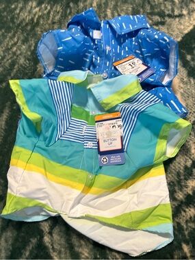 Top-Paw Button Up Pet Striped Button-Up Shirt in Teal, Lime & White